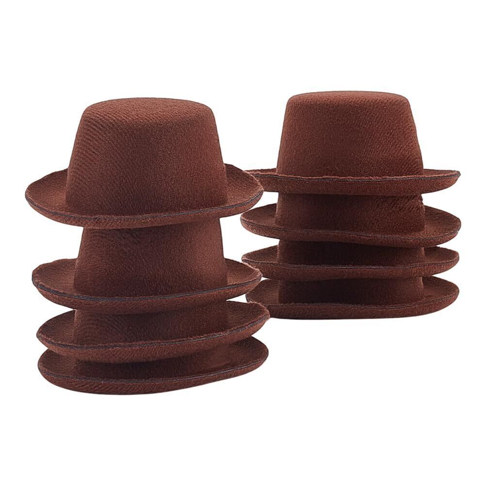 5098 10 Pcs Brown Mini Felt Top Hats Miniature Formal Party Hats Mini Felt